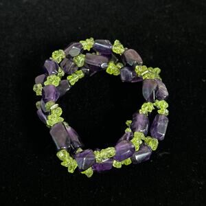 Vintage Handmade DTR China 925 Sterling Amethyst +Peridot Chip 3 Strand Bracelet